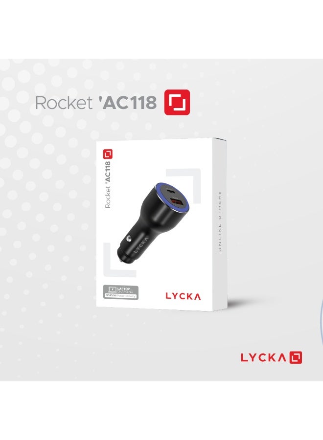 LYCKA Rocket AC118 100W Fast Car Charger with USB-C & USB-A, Power Delivery for Laptop & Smartphones - Image 5